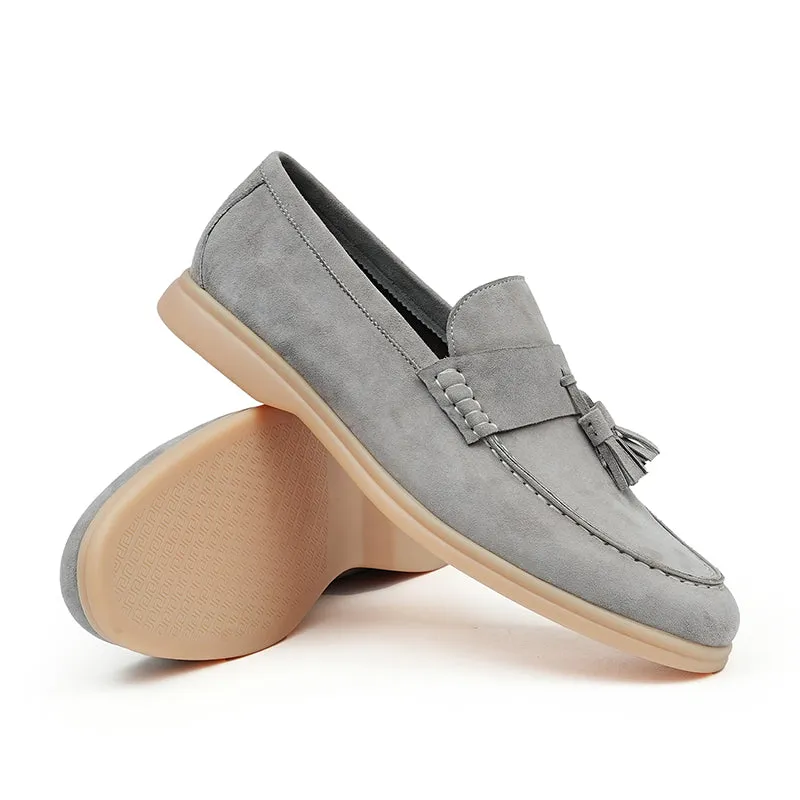 Men's Loafers - Textured Suede & Tassel Accent