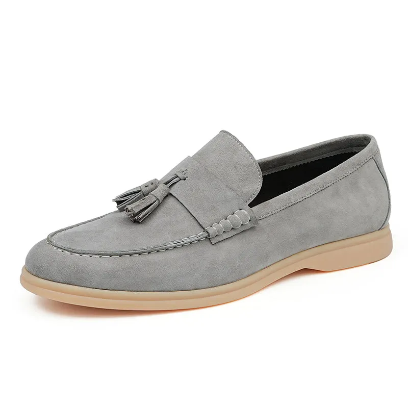 Men's Loafers - Textured Suede & Tassel Accent