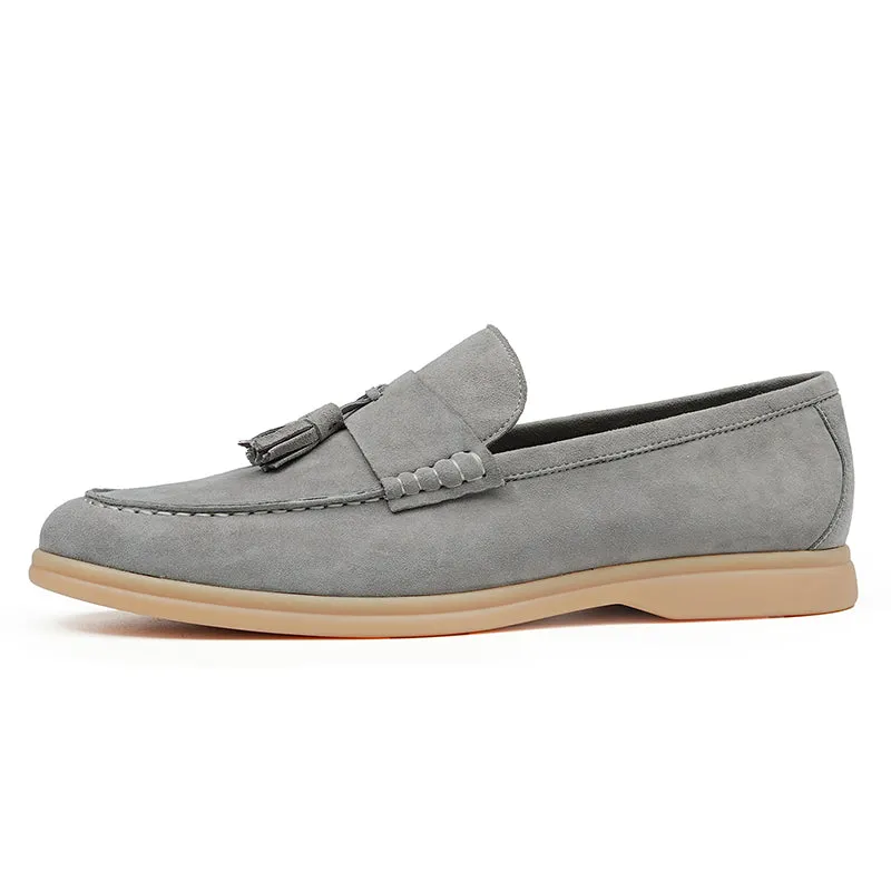 Men's Loafers - Textured Suede & Tassel Accent