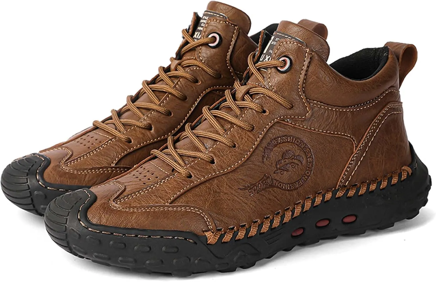Men's Premium Cow Leather Sneakers, Walking Shoes, Mid Top Casual Shoes for Men,Mesh Lining, Hand Sewn, Comfortable, Soft, Non-Slip, Durable