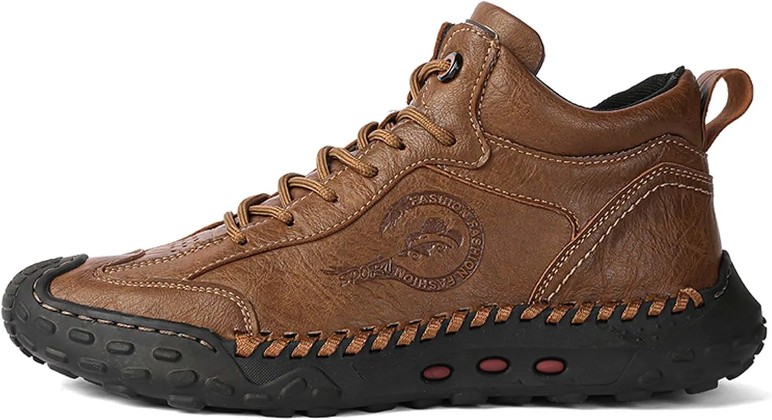 Men's Premium Cow Leather Sneakers, Walking Shoes, Mid Top Casual Shoes for Men,Mesh Lining, Hand Sewn, Comfortable, Soft, Non-Slip, Durable
