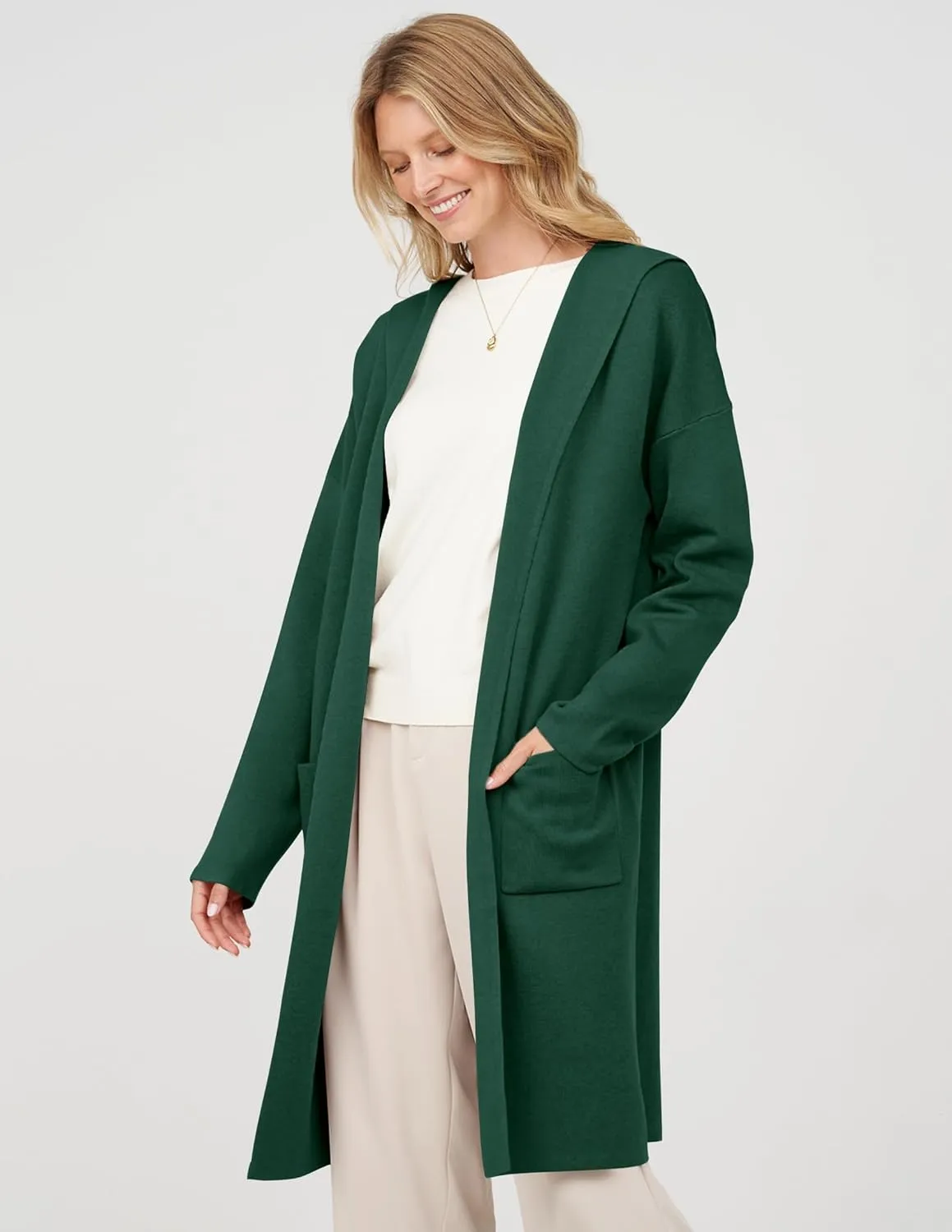 MEROKEETY Long Hooded Cardigan Sweaters for Women Oversized Open Front Coatigan Lady Jacket Coat Pockets