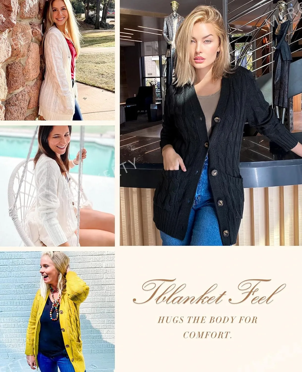 MEROKEETY Women's 2025 Fall Long Sleeve Cable Knit Sweater Open Front Cardigan Button Loose Outerwear