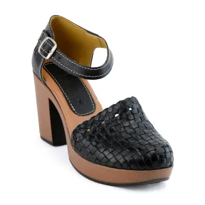 Mexican Leather Platform Shoes for Women - Model 5H02 (8, Black)