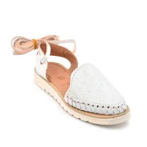 Mexican Leather Shoes with Long Crossed Roman Straps for Women - Model 440 (8, White)