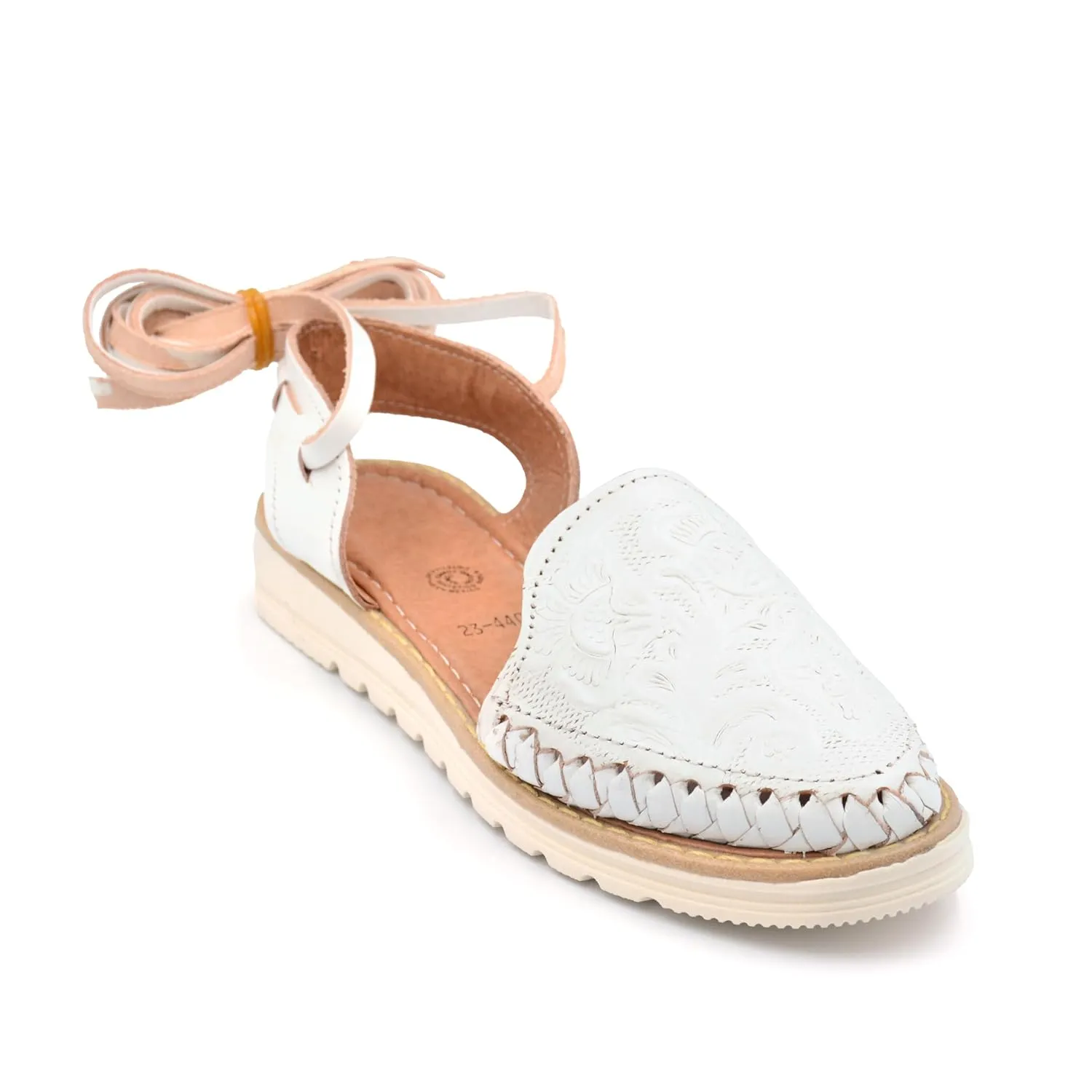 Mexican Leather Shoes with Long Crossed Roman Straps for Women - Model 440 (8, White)