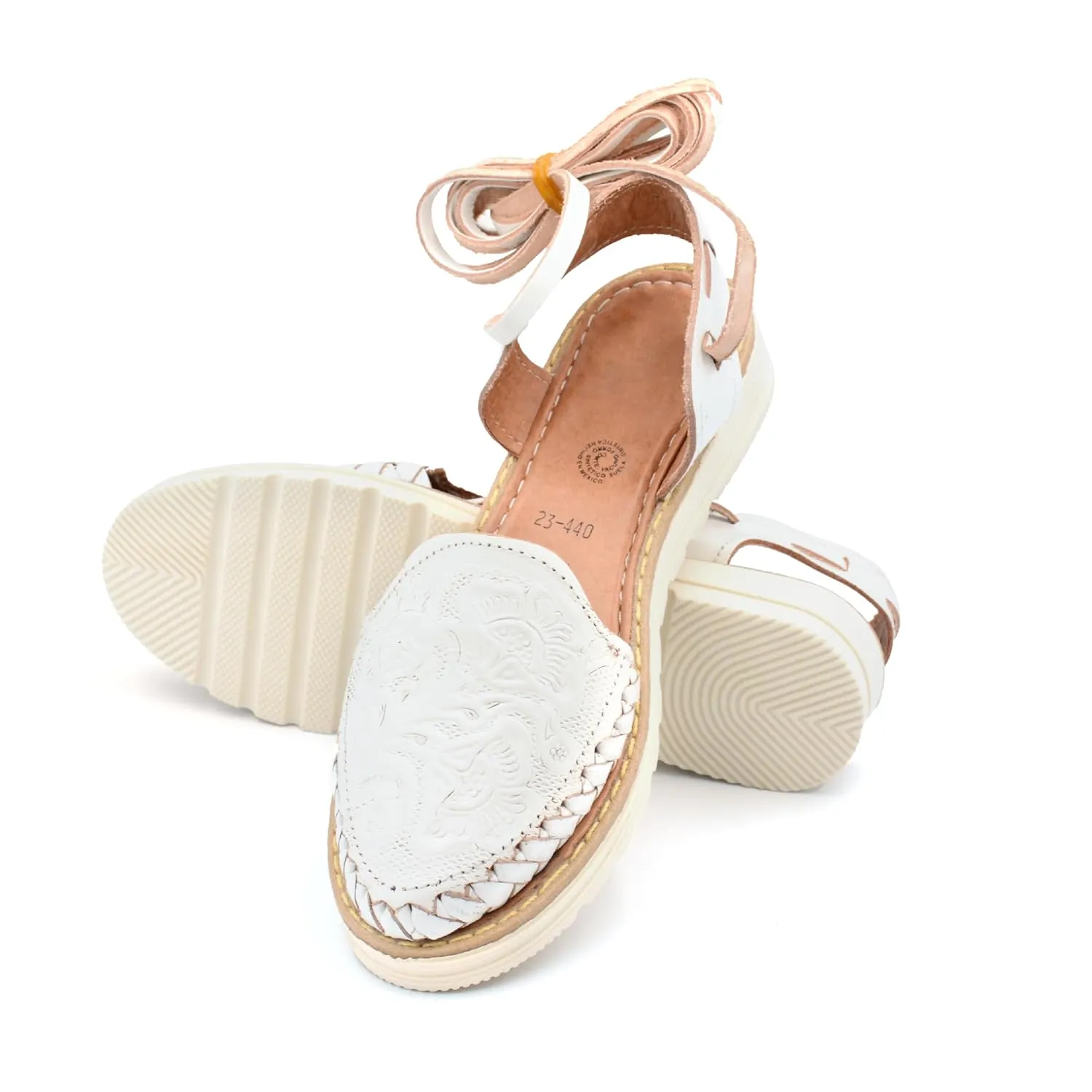 Mexican Leather Shoes with Long Crossed Roman Straps for Women - Model 440 (8, White)