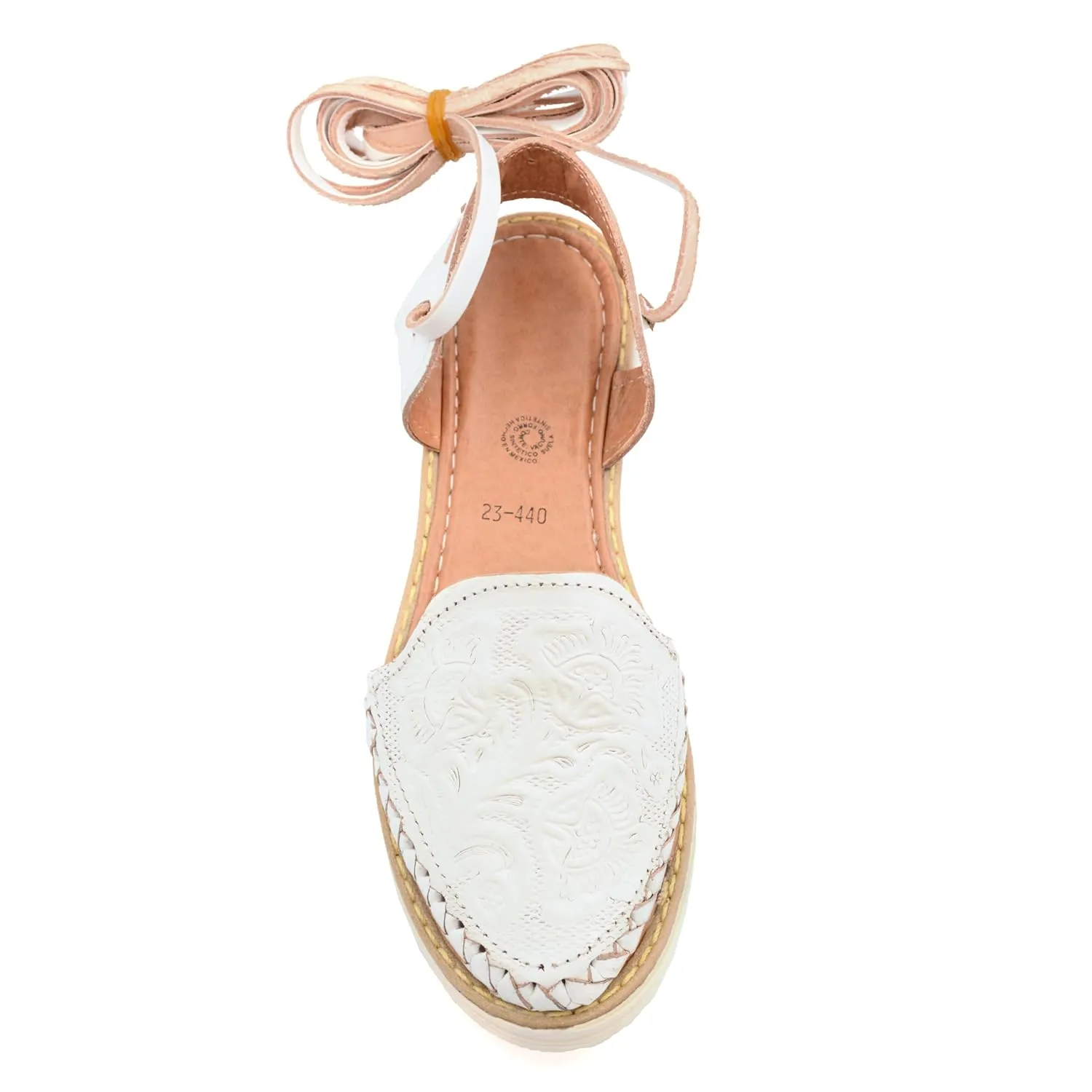 Mexican Leather Shoes with Long Crossed Roman Straps for Women - Model 440 (8, White)