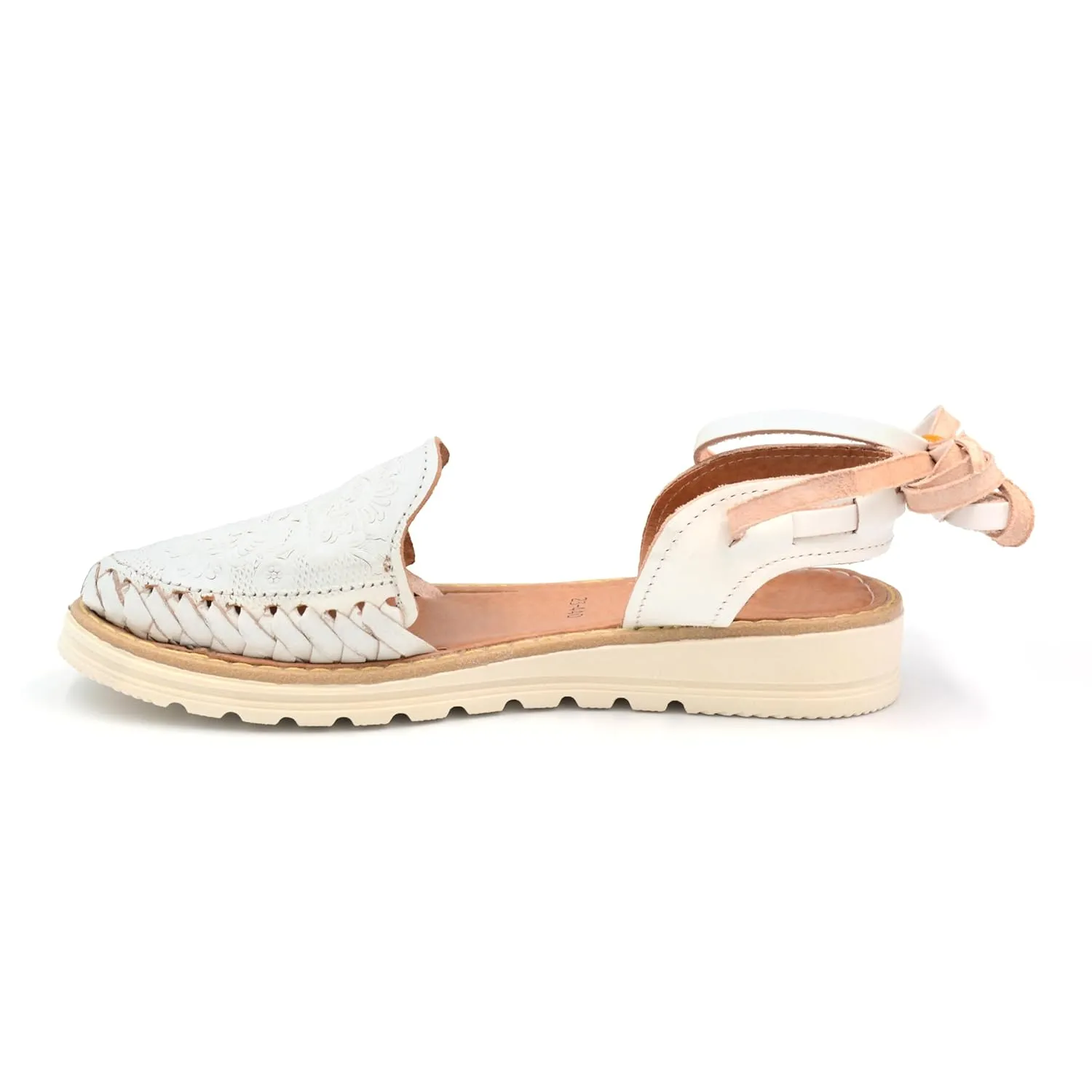 Mexican Leather Shoes with Long Crossed Roman Straps for Women - Model 440 (8, White)