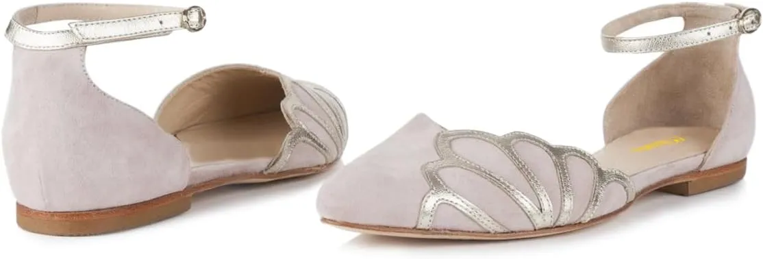 Milooey shoes Women's Casual Pointed Toe Ballet Flats Chunky Low Heels D'Orsay Flat Comfort Ankle Strap Shoes Size 4-16 US