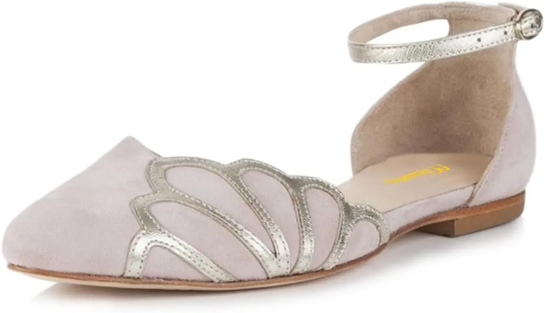 Milooey shoes Women's Casual Pointed Toe Ballet Flats Chunky Low Heels D'Orsay Flat Comfort Ankle Strap Shoes Size 4-16 US