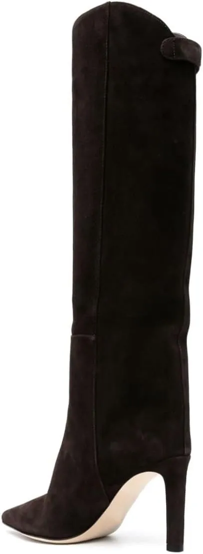 Milooey shoes Women's Pointed Toe Knee High Boots Sexy Stiletto High Heel Long Boots Button Pull On Fall Winter Warm Shoes Size 4-16 Us