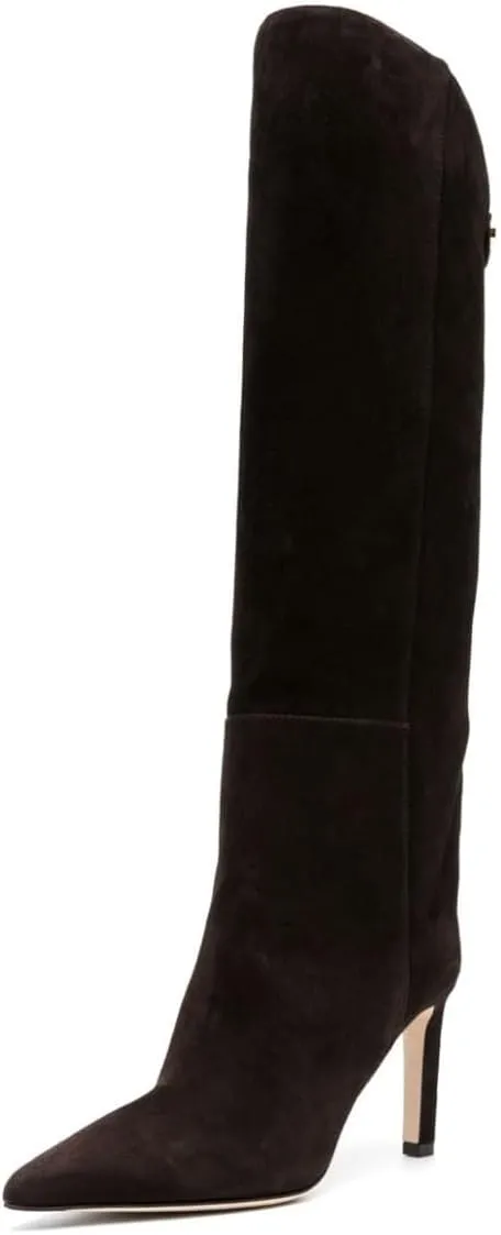Milooey shoes Women's Pointed Toe Knee High Boots Sexy Stiletto High Heel Long Boots Button Pull On Fall Winter Warm Shoes Size 4-16 Us