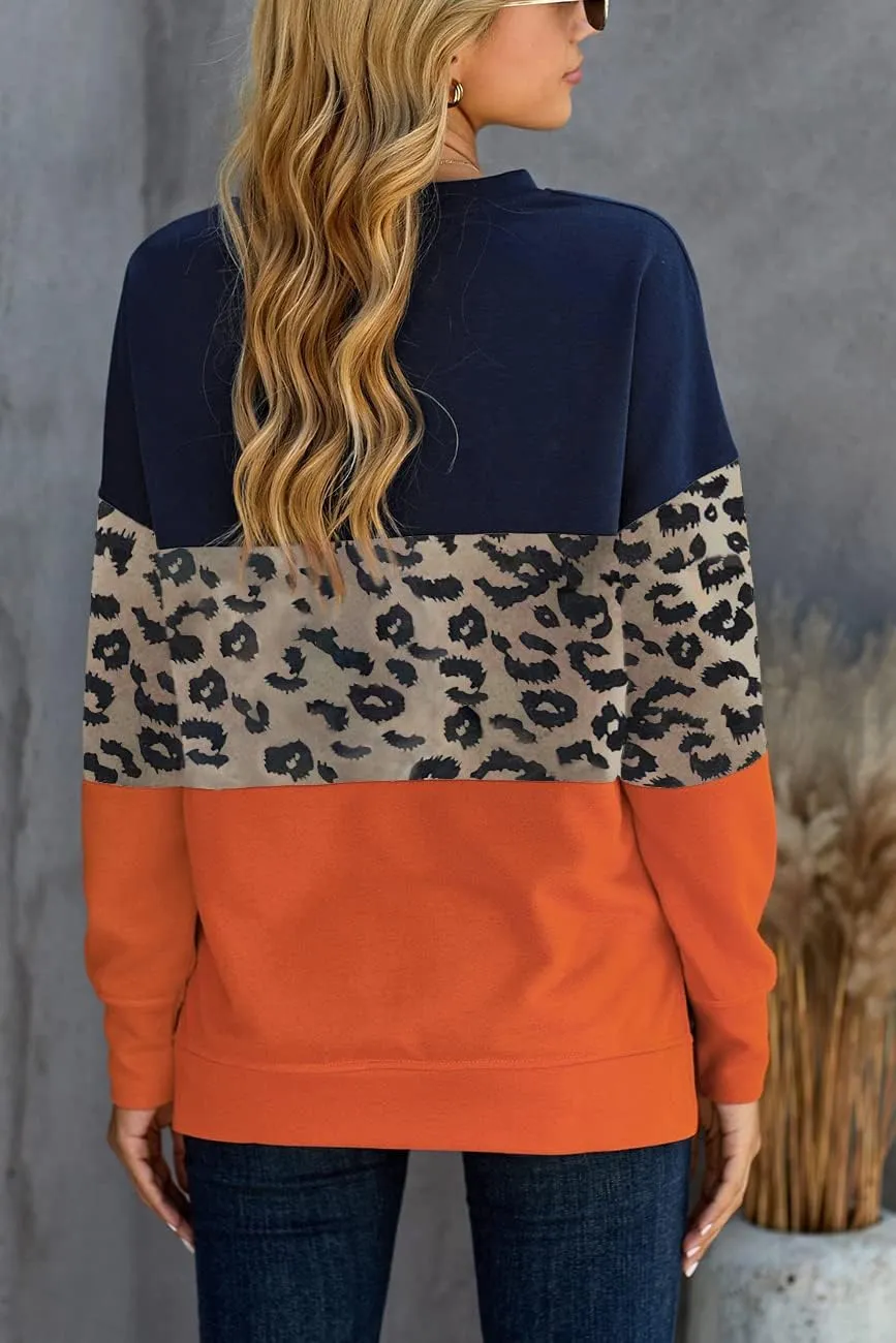 NEYOUQE Women Crewneck Pullover Sweatshirt Casual Fall Fashion Color Block Loose Long Sleeve Tops Plain Sweatshirts