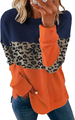 NEYOUQE Women Crewneck Pullover Sweatshirt Casual Fall Fashion Color Block Loose Long Sleeve Tops Plain Sweatshirts