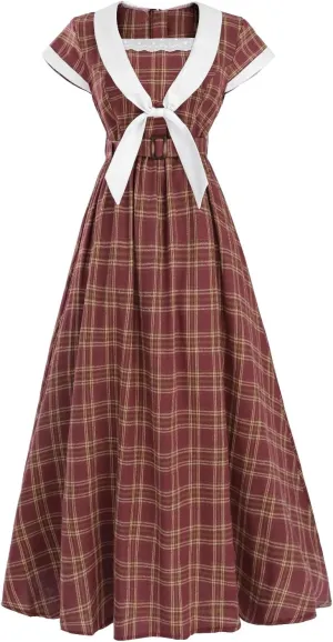 NSPSTT Vintage 1950s Dresses for Women Christmas Dress Red Plaid dress