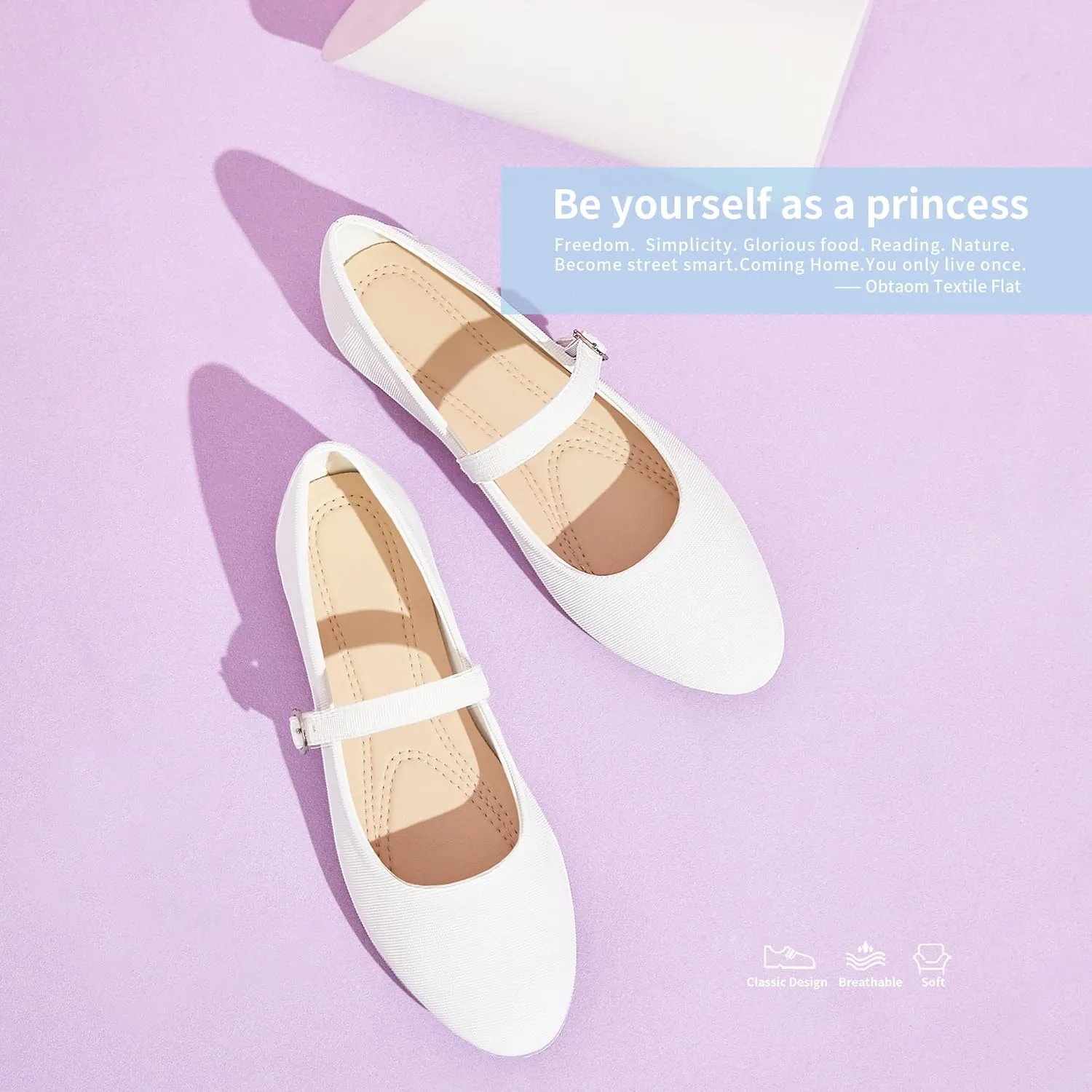 Obtaom Mary Jane Flat Shoes Round Toe Ballet Flats for Women Dressy Fabric Business Flats Comfortable Classic Strap Flats for Office