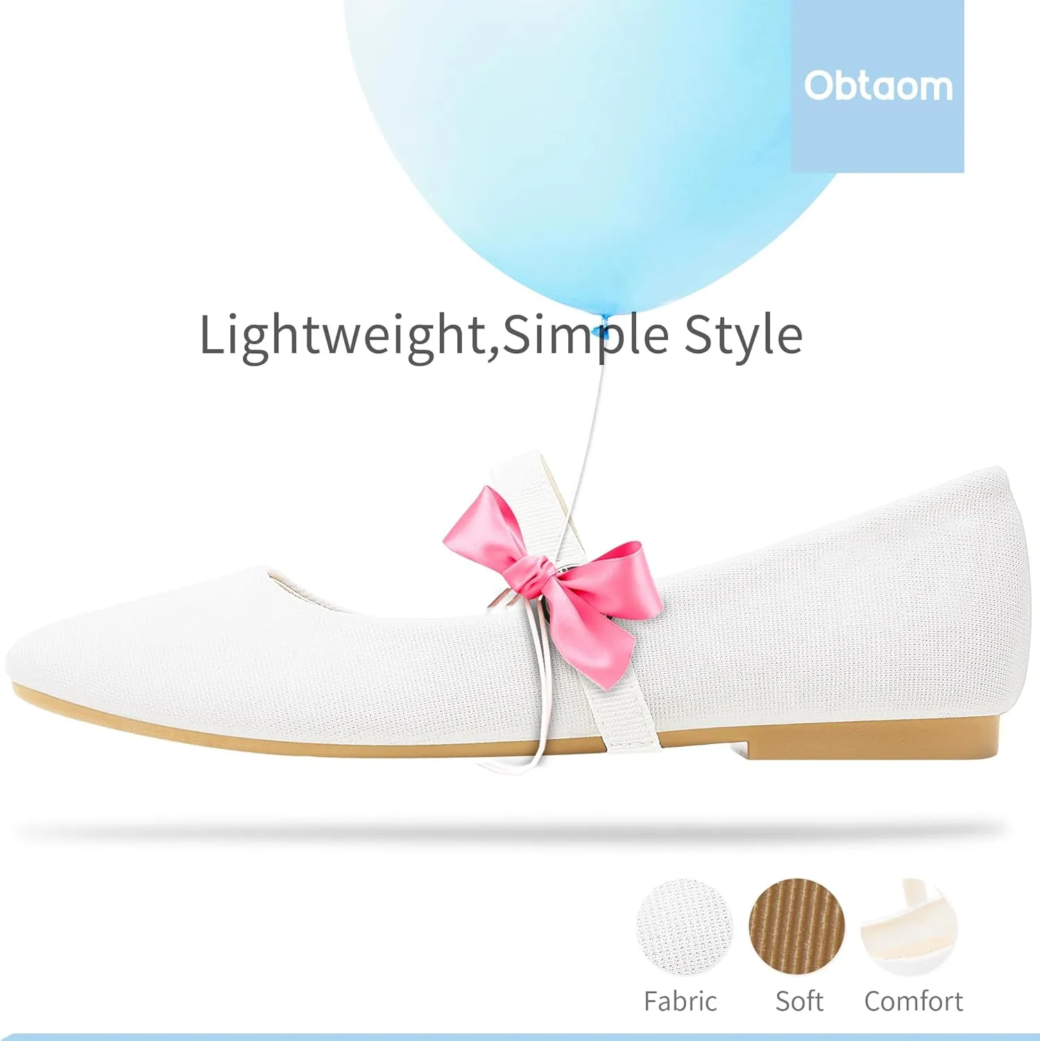 Obtaom Mary Jane Flat Shoes Round Toe Ballet Flats for Women Dressy Fabric Business Flats Comfortable Classic Strap Flats for Office