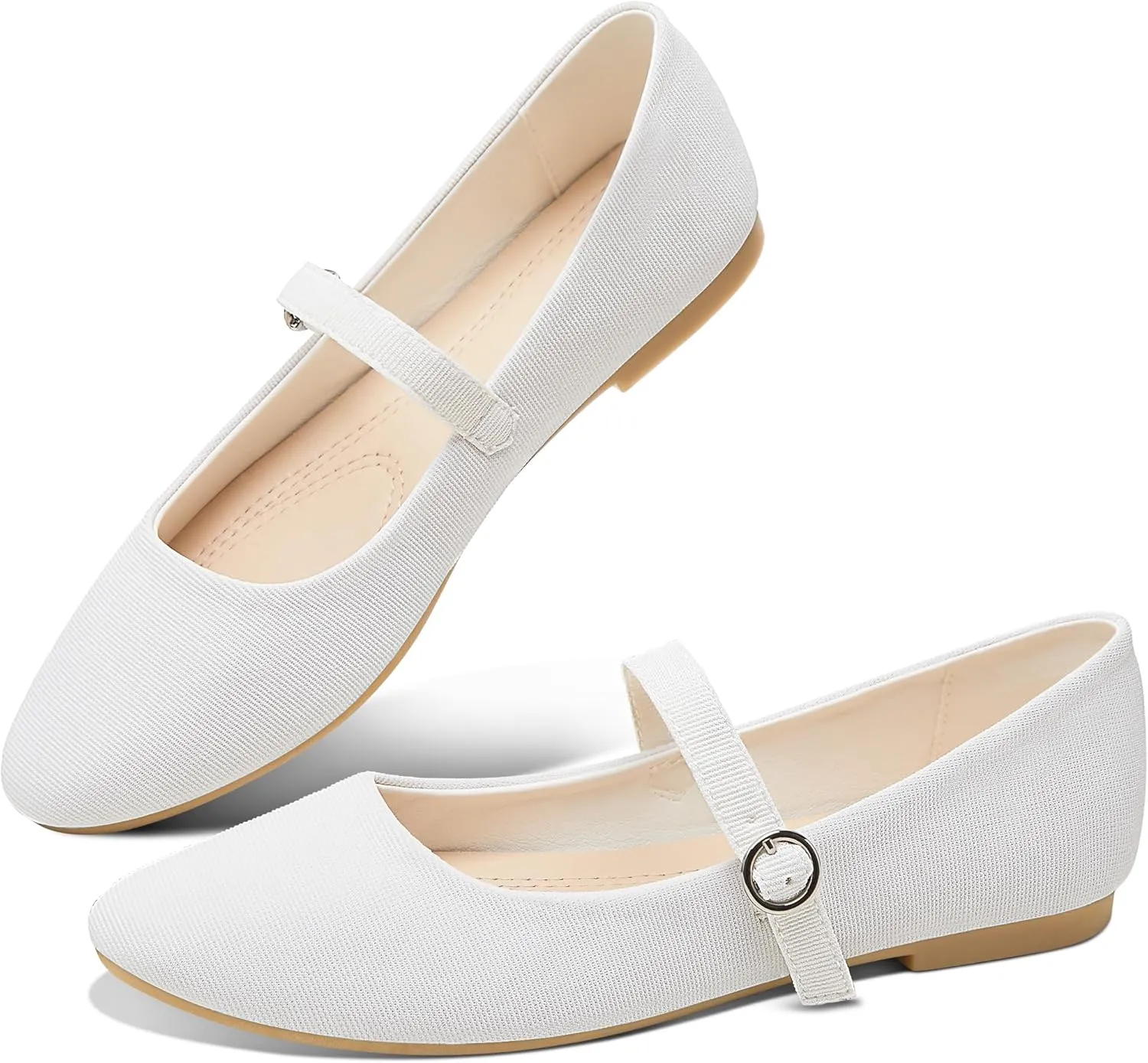 Obtaom Mary Jane Flat Shoes Round Toe Ballet Flats for Women Dressy Fabric Business Flats Comfortable Classic Strap Flats for Office