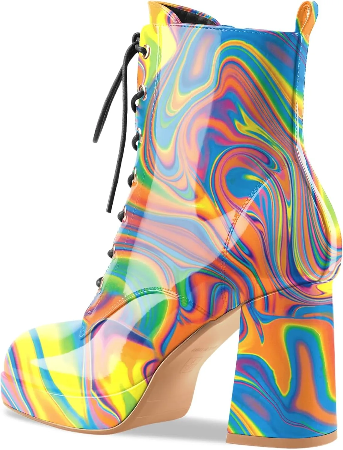Oh Mispares Women's Platform Ankle Boots with High Chunky Heel Fashion Lace-up Square toe Patent Leather Booties