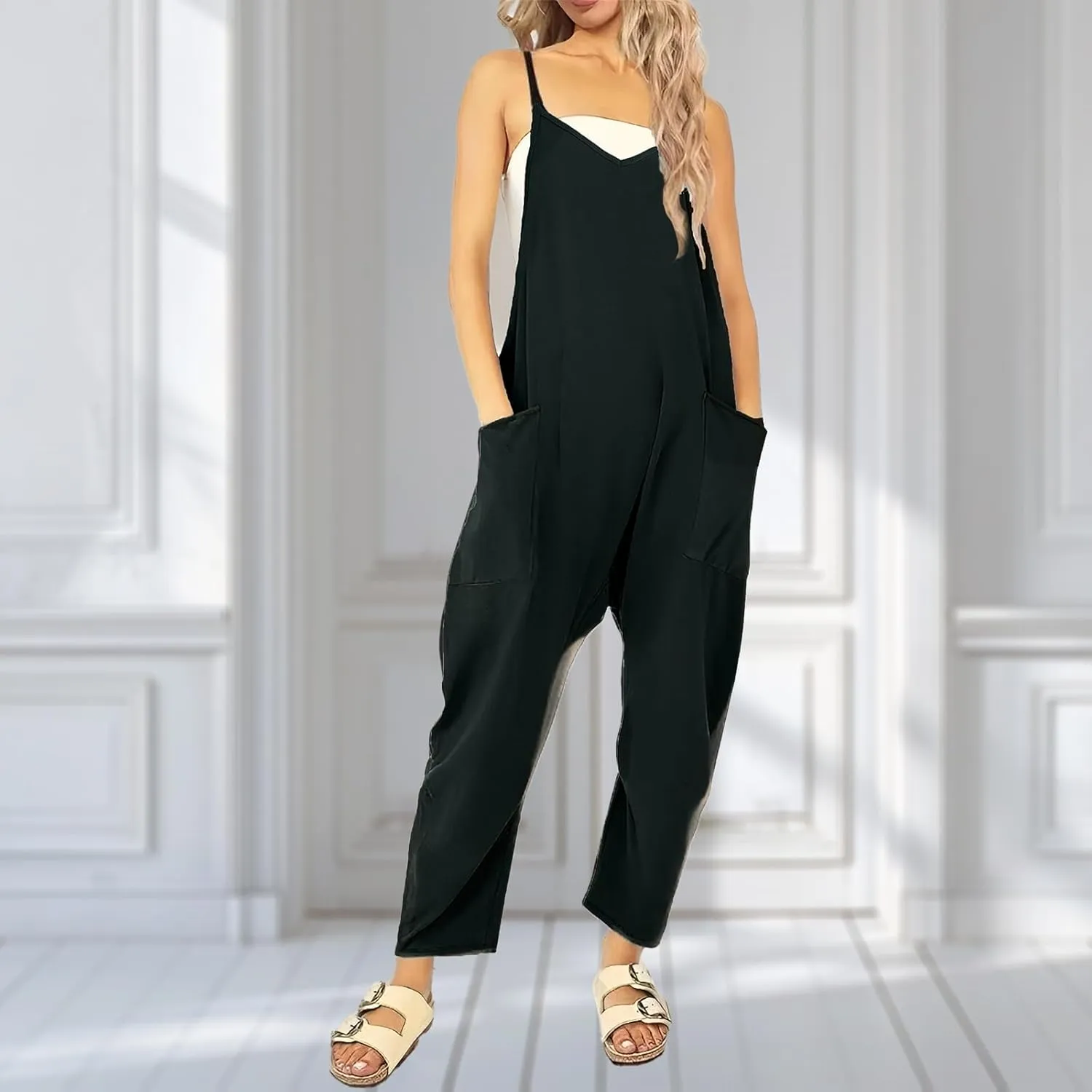 One Piece Jumpsuits for Women Casual Sleeveless Spaghetti Strap Rompers Summer Overalls Beach Vacation Outfits 2025