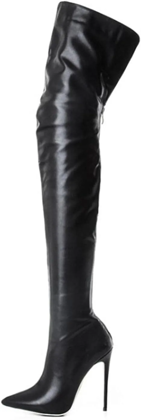 Over Knee Boots for Women Wide Calf Plus Size Fashion Boot Block High Heel Side Zipper Booties Casual Cozy Winter Boots