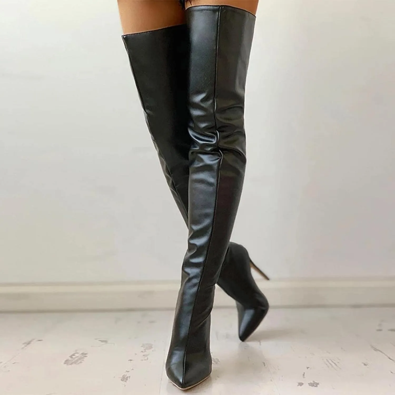 Over Knee Boots for Women Wide Calf Plus Size Fashion Boot Block High Heel Side Zipper Booties Casual Cozy Winter Boots