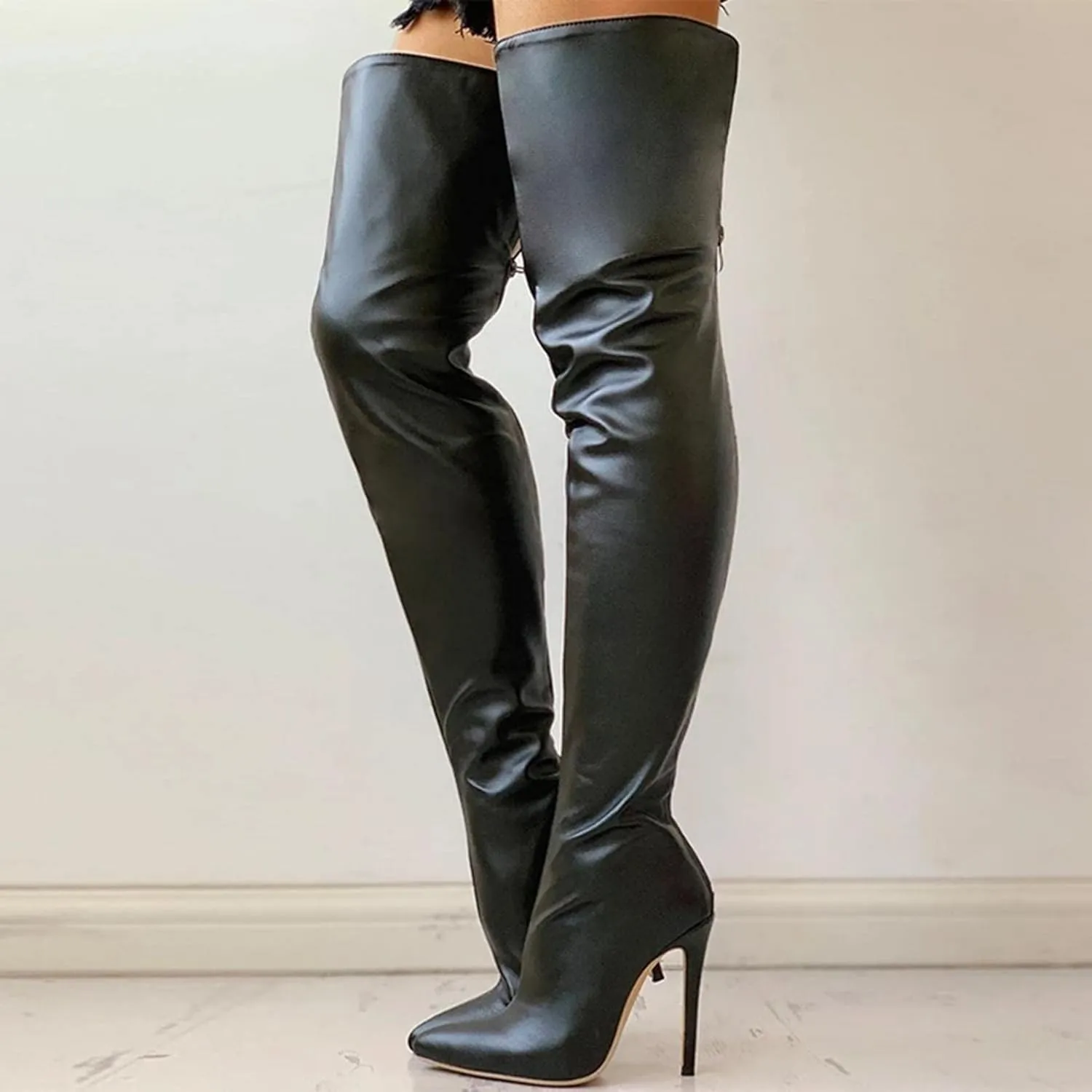 Over Knee Boots for Women Wide Calf Plus Size Fashion Boot Block High Heel Side Zipper Booties Casual Cozy Winter Boots