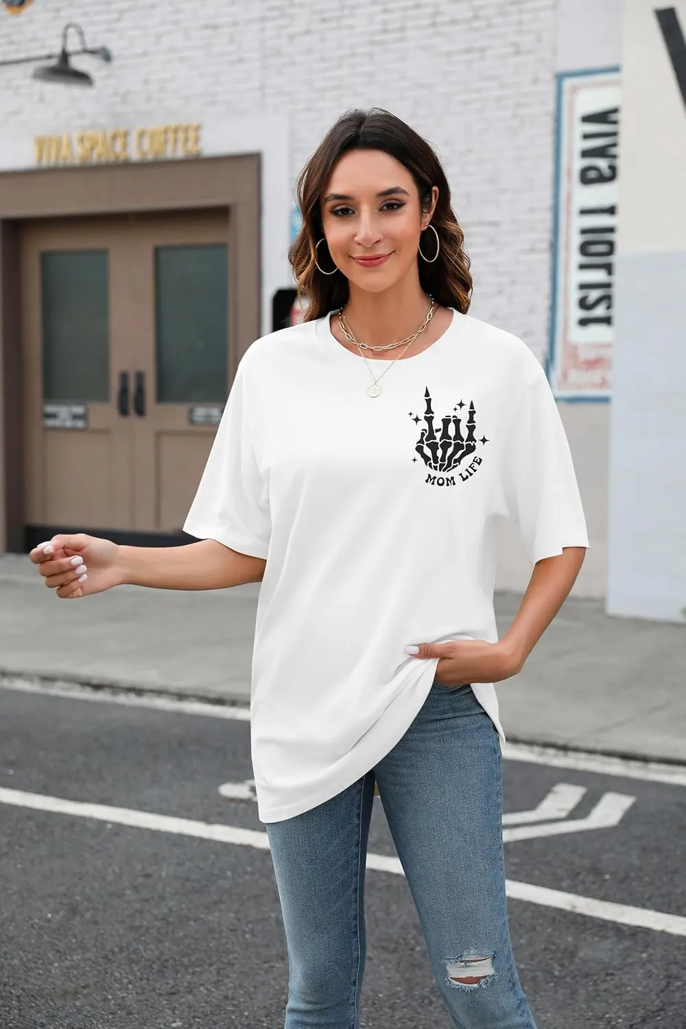 Overstimulated Moms Club Shirt Oversized Mama Shirts Funny Mom Life Graphic Tees Casual Short Sleeve Trendy Tops