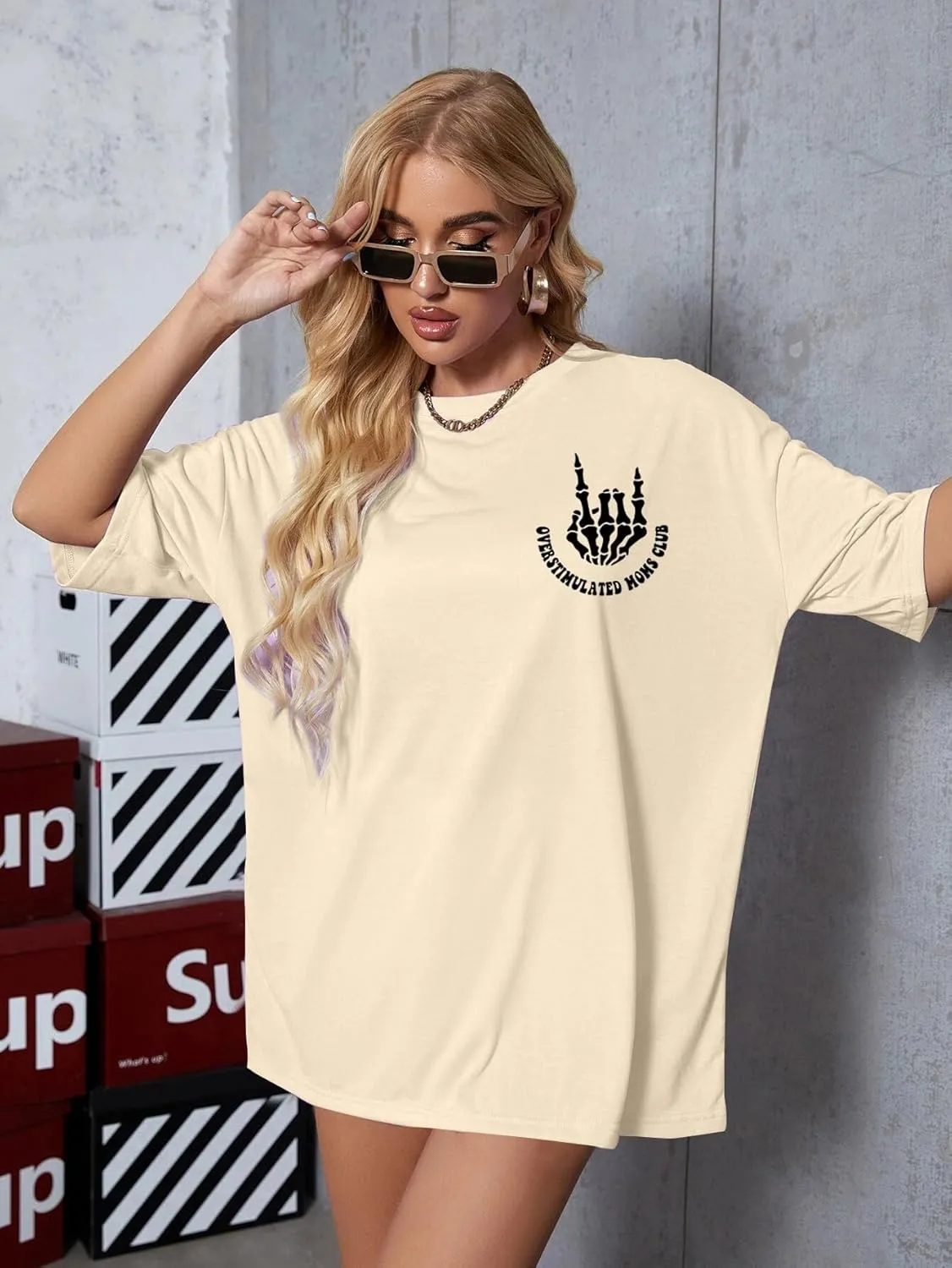 Overstimulated Moms Club Shirt Oversized Mama Shirts Funny Mom Life Graphic Tees Casual Short Sleeve Trendy Tops