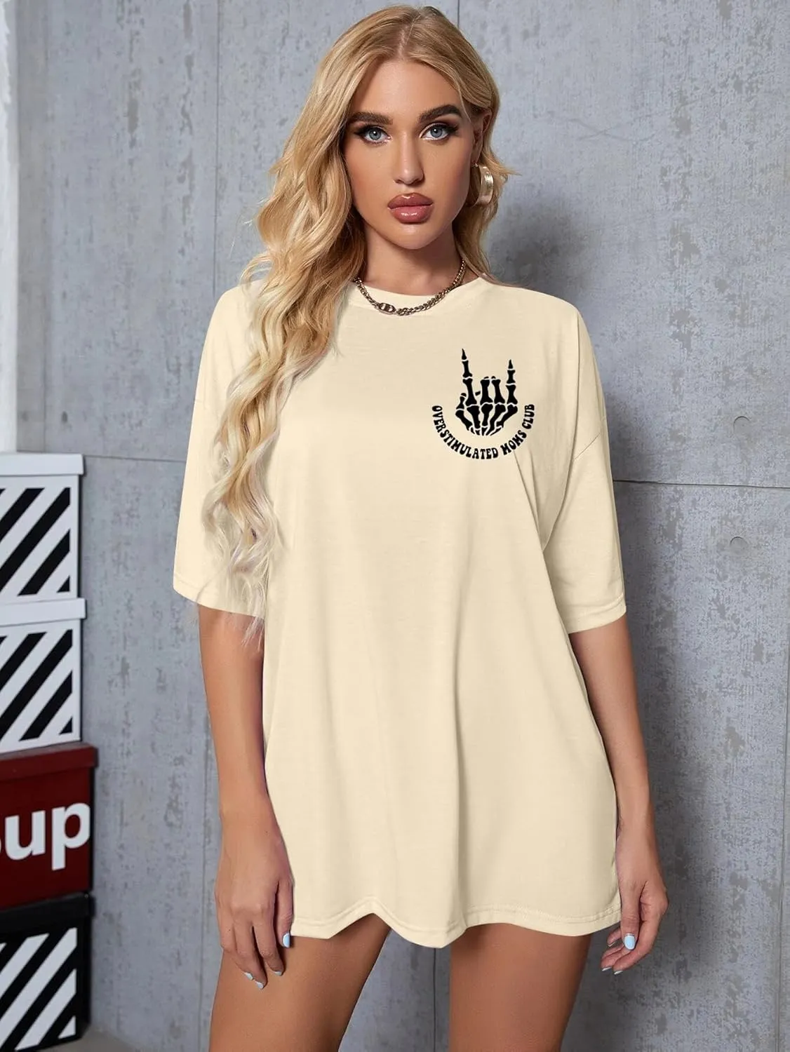 Overstimulated Moms Club Shirt Oversized Mama Shirts Funny Mom Life Graphic Tees Casual Short Sleeve Trendy Tops