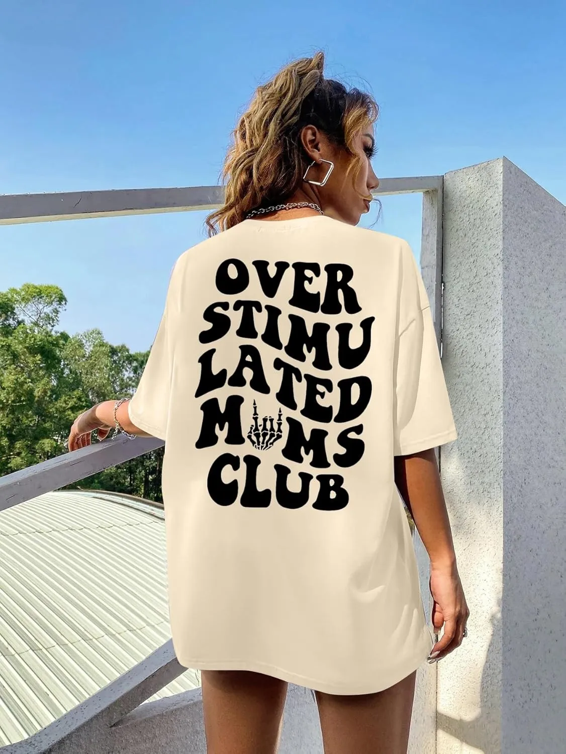Overstimulated Moms Club Shirt Oversized Mama Shirts Funny Mom Life Graphic Tees Casual Short Sleeve Trendy Tops