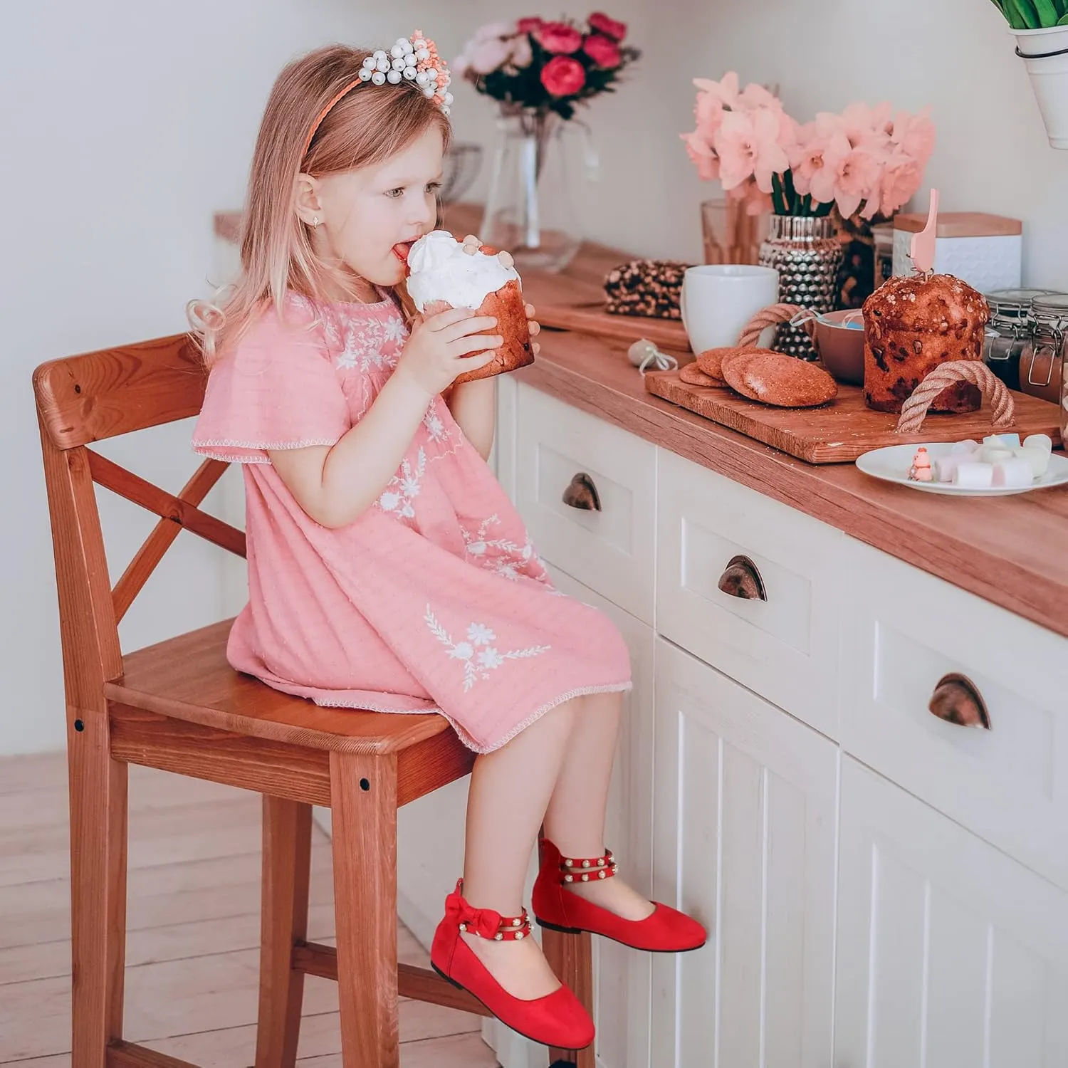 PANDANINJIA Jessica Toddler Girls Dress Shoes Ankle Strap Ballet Flats Flower Girl Shoes for Wedding Party School