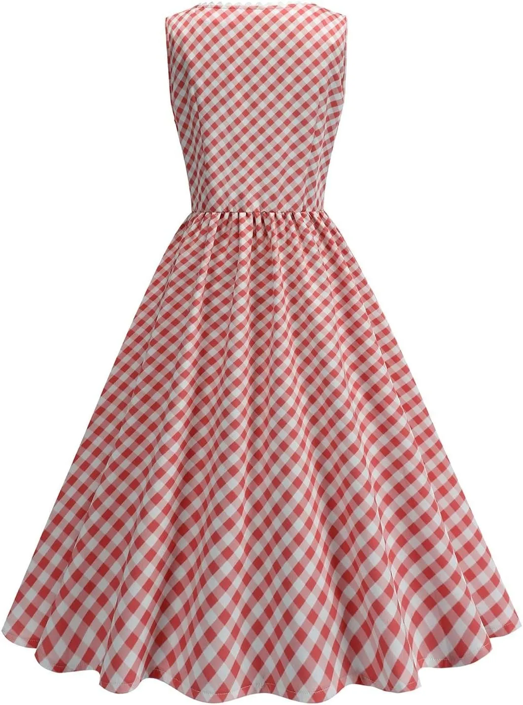 Plaid Dresses for Women 2025 Summer Sleeveless V Neck Button Down Dress Casual Fitted Flare Retro Ladies Sundress