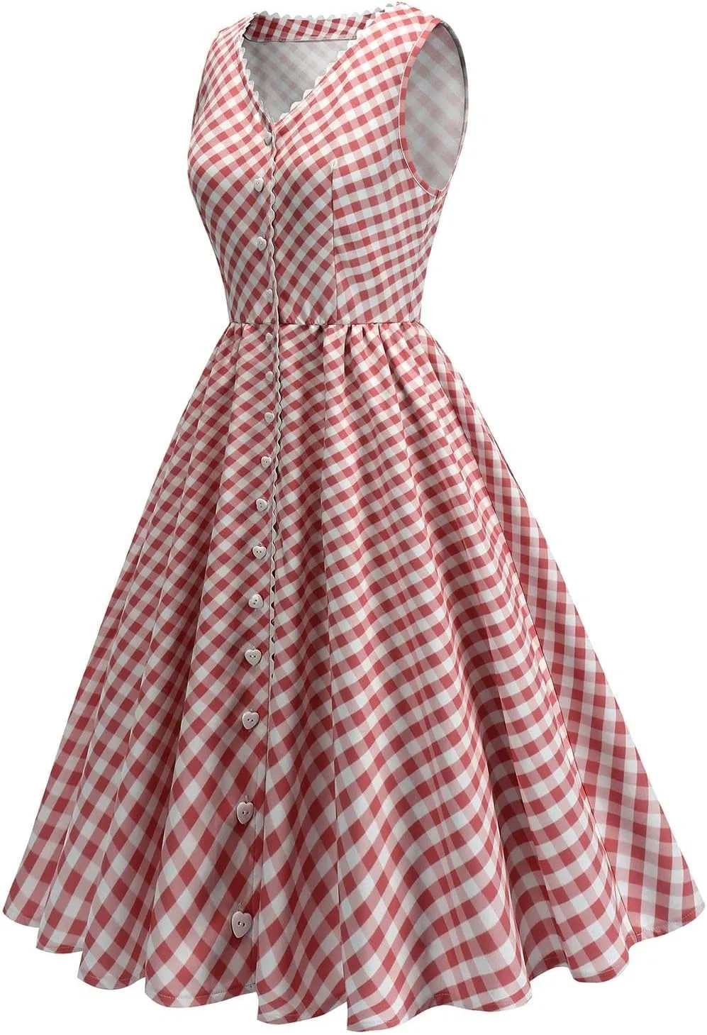 Plaid Dresses for Women 2025 Summer Sleeveless V Neck Button Down Dress Casual Fitted Flare Retro Ladies Sundress