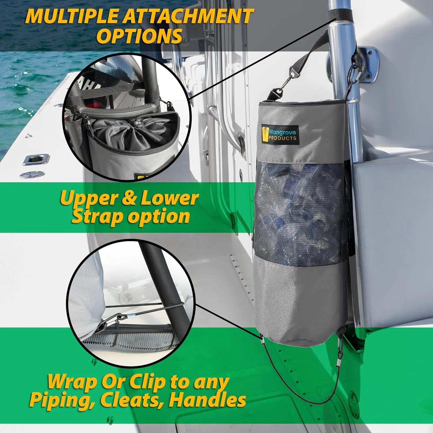 Portable Boat Trash Can, Reusable Trash Bag, Boating Equipment, Boat Storage, Boat Accessories Marine, Pontoon Boat Accessories, Fishing, Sandbar, RV, or Camping
