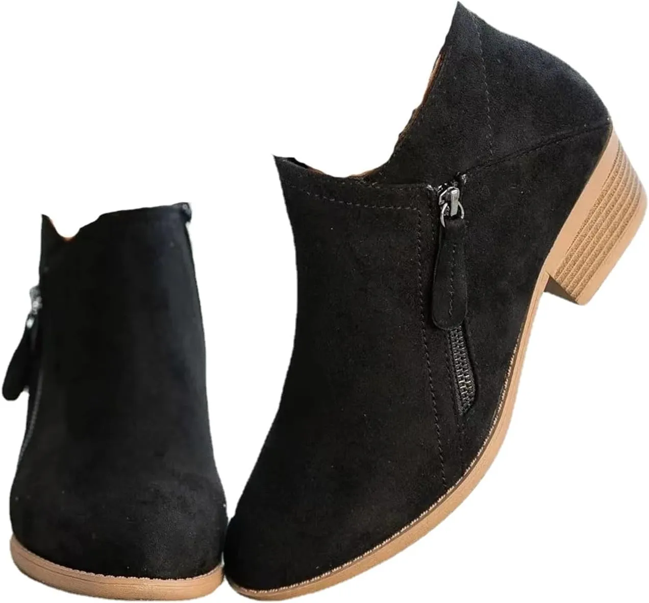 Purubylley Womens Wedge Ankle Boots Round Head Braided Fringe Western Heeled Fall Booties Dress Shoes,Winter Warm Fashionable Western Outdoor Short Boots with Zipper