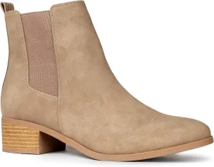 Qupid Women's Repeat Chelsea Ankle Low Heel Boots, Warm Taupe Distress Nubuck, 7