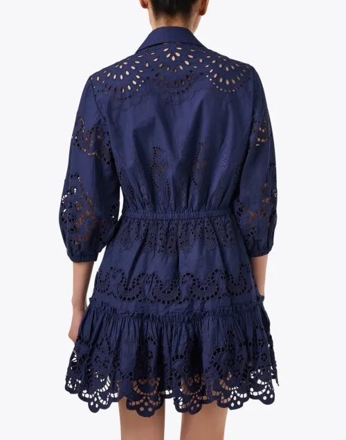Robin Navy Embroidered Eyelet Cotton Dress