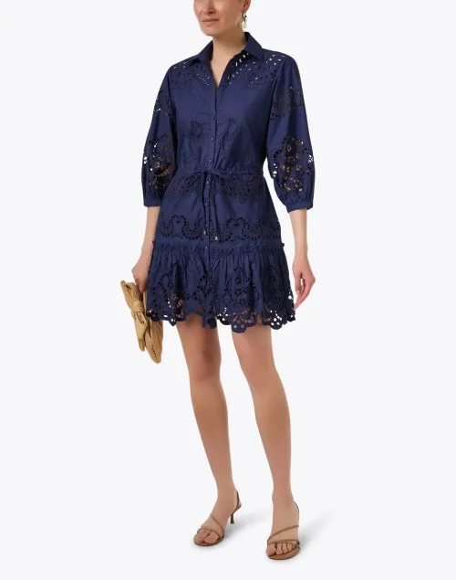 Robin Navy Embroidered Eyelet Cotton Dress