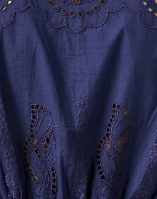 Robin Navy Embroidered Eyelet Cotton Dress