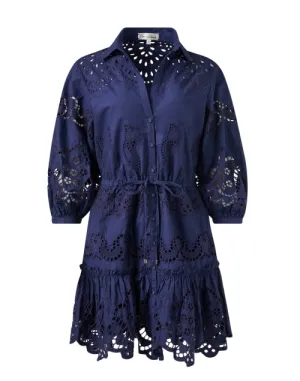 Robin Navy Embroidered Eyelet Cotton Dress