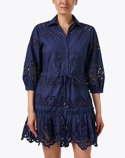 Robin Navy Embroidered Eyelet Cotton Dress