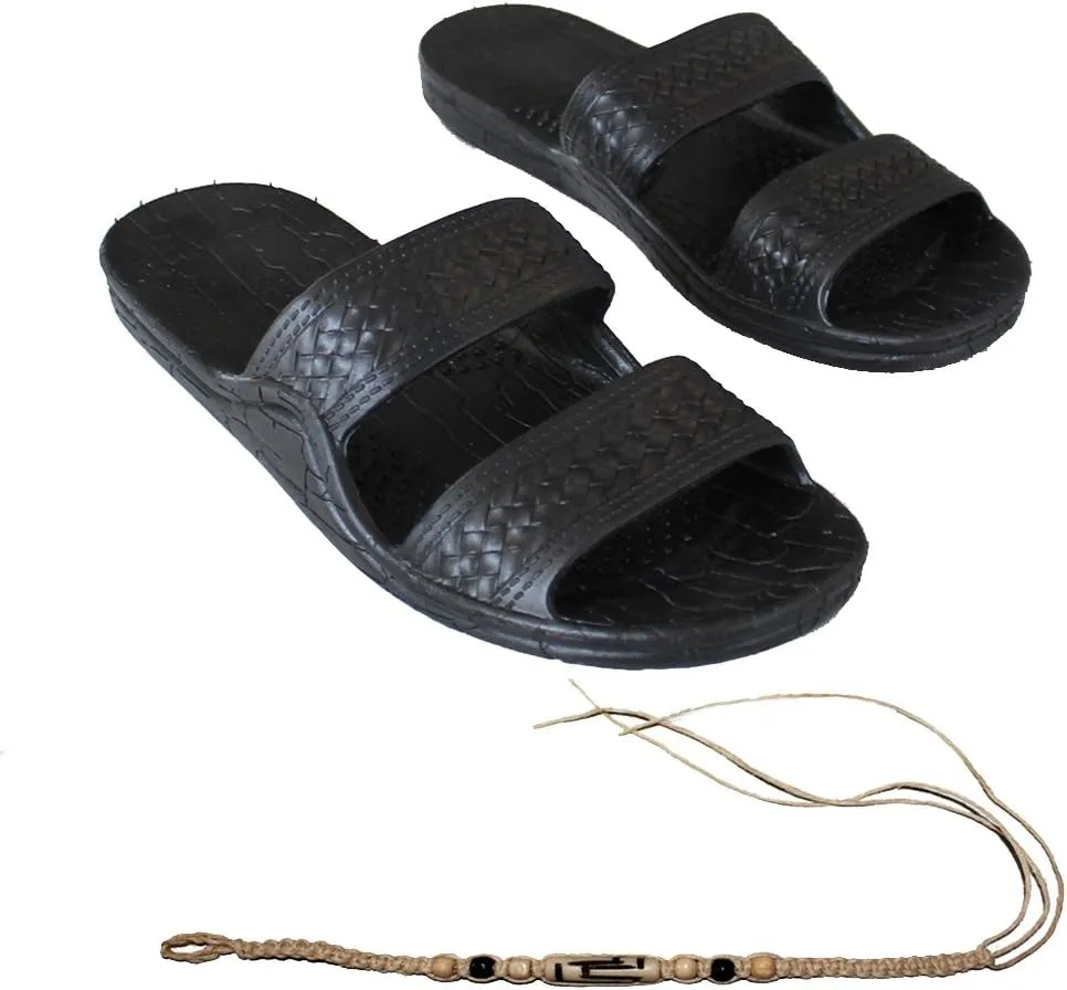 Rubber Double Strap Jesus Style Sandals Imperial Brand - With 1 Braided Natural Hemp Anklet Bracelet Bundle - 2 Items