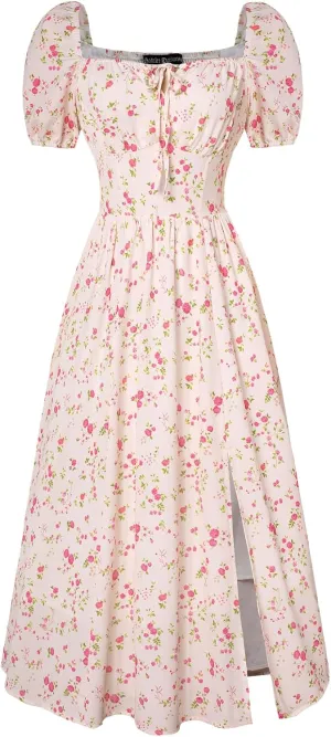 Scarlet Darkness Cottagecore Dress for Women Split Long Dress Milkmaid Corset Dresses