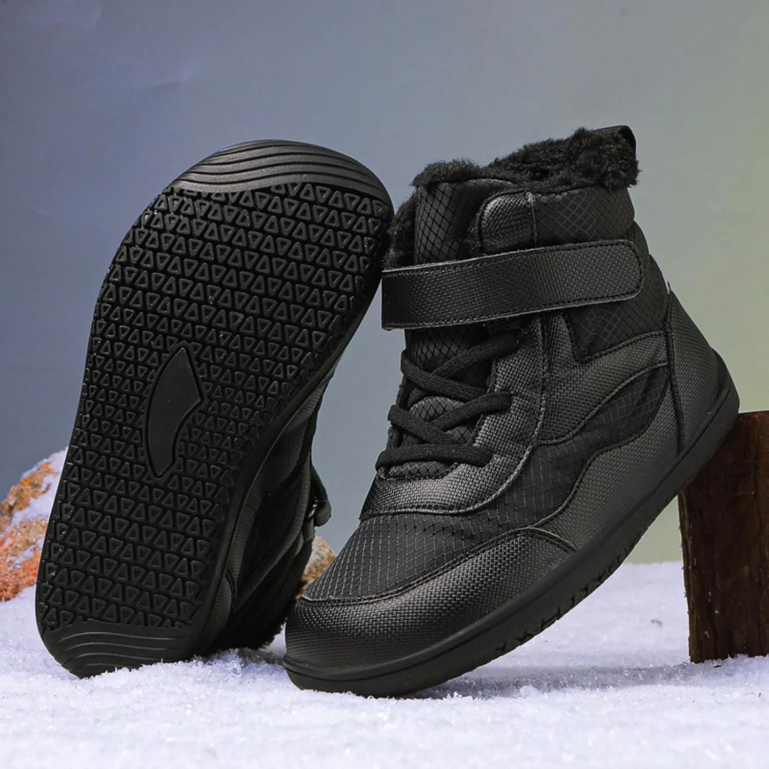 SECHRITE Toddler Barefoot Boots Girls Boys Winter Barefoot Shoes Waterproof Ankle Snow Boots High Top Outdoor Minimalist Wide Sneakers for Cold Weather Naturally Splay