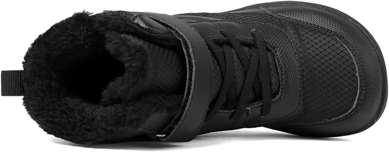 SECHRITE Toddler Barefoot Boots Girls Boys Winter Barefoot Shoes Waterproof Ankle Snow Boots High Top Outdoor Minimalist Wide Sneakers for Cold Weather Naturally Splay