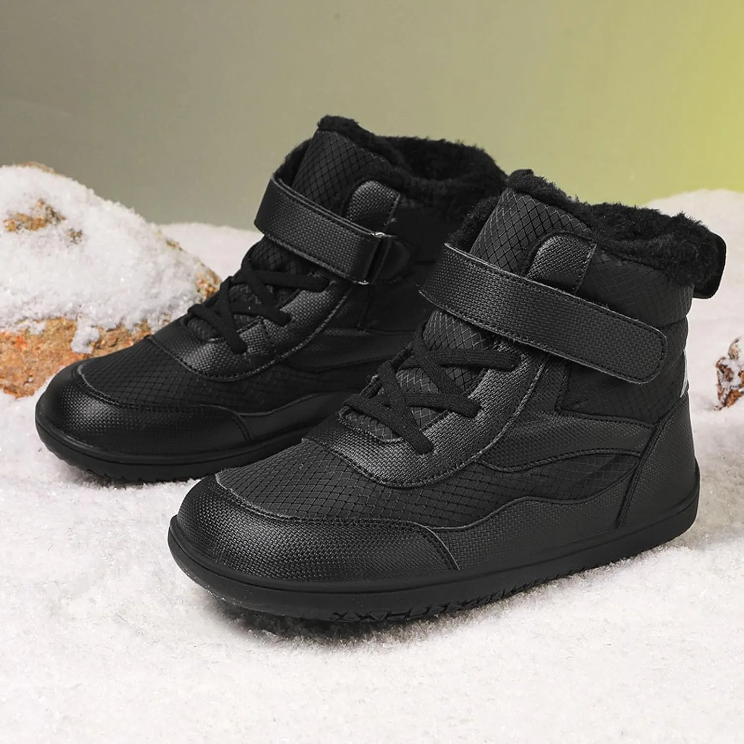 SECHRITE Toddler Barefoot Boots Girls Boys Winter Barefoot Shoes Waterproof Ankle Snow Boots High Top Outdoor Minimalist Wide Sneakers for Cold Weather Naturally Splay