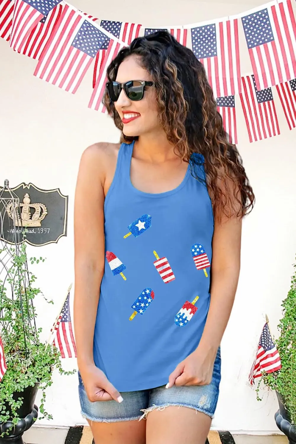 SFHFY American Flag Tank Top Women: Glitter 4th of July Sleeveless Tee Patriotic Shirt Memorial Day Summer Vest Tops