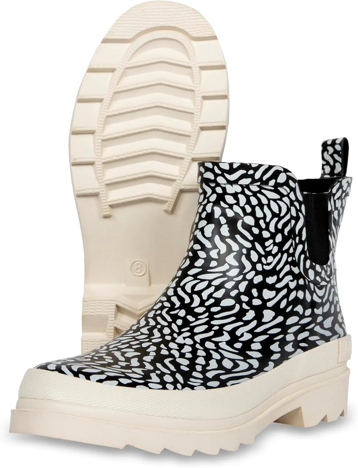 ShedRain GOGO Chelsea Short Rubber Rain Boots for Women, Comfortable Cotton Lining, Waterproof Exterior, Anti-Slip Lug Sole Garden and Outdoor Work Boots, Adjustable Width